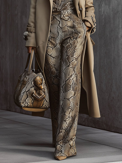 Light Brown Classic Wool Blend Coat With Detachable Animal Print Eco Fur Collar