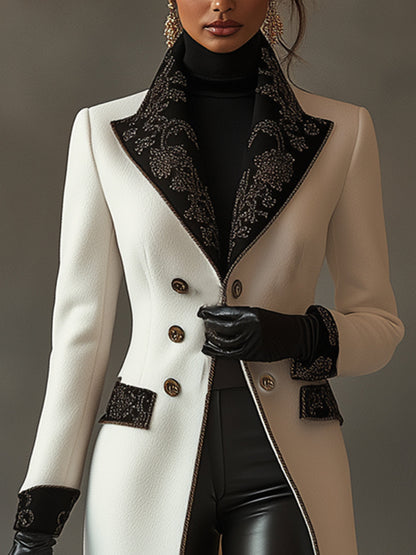 White Chic Contrast Print Coat