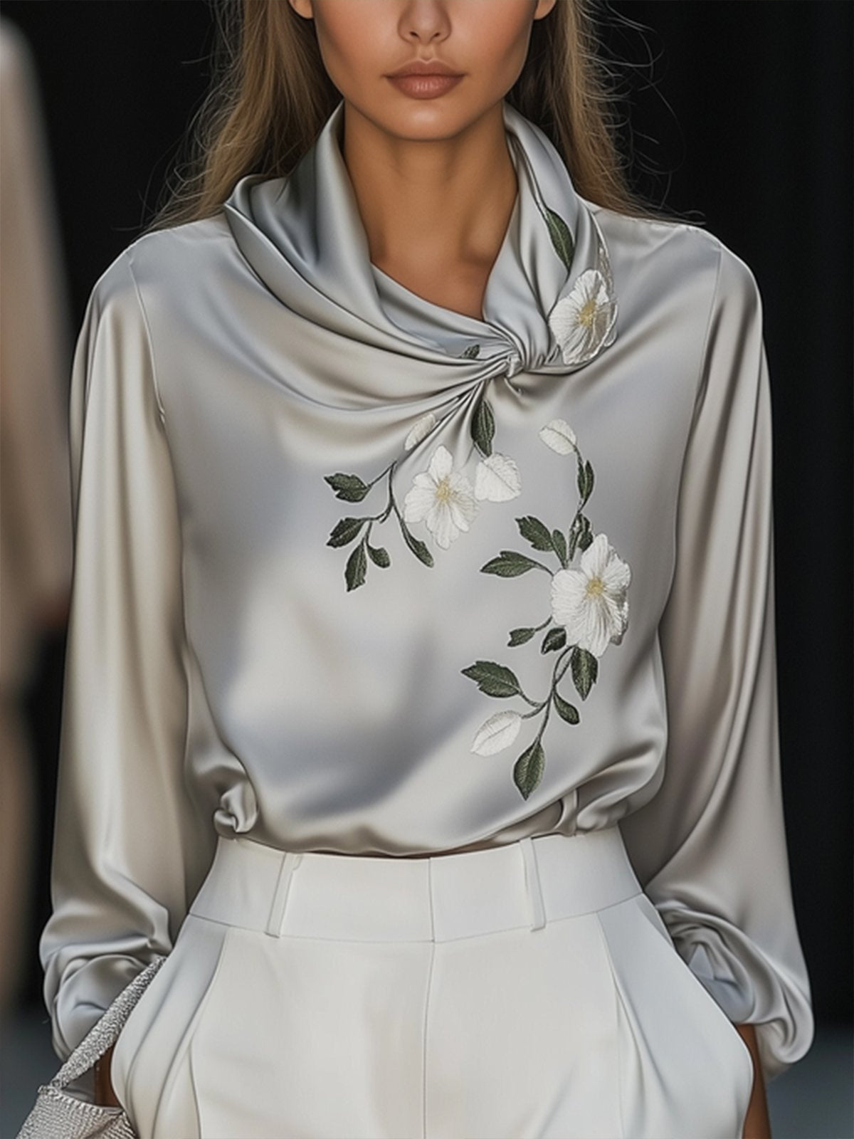 24-Hour-Shipping Elegant Satin Embroidered Shirt