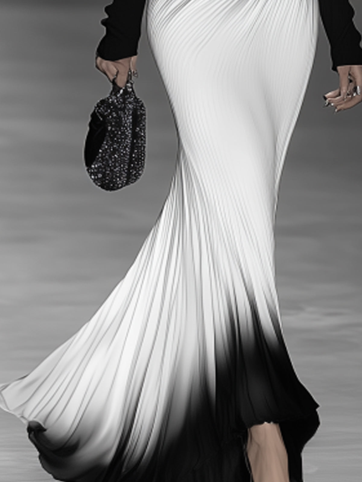24-Hour-Shipping Off-Shoulder Black And White Gradient Maxi Dress