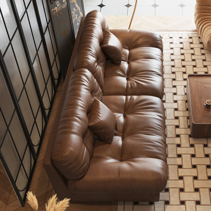 102.4 3-Seat Mid-Century Leather Feather Sofa - 110.2 x 31.9