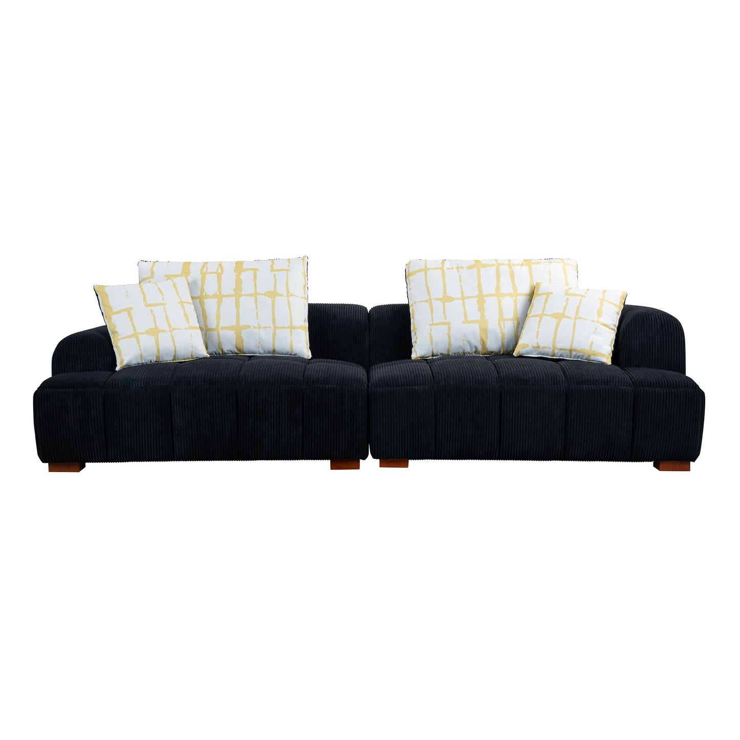 Comfy Corduroy Upholstered Sofa with Wood Legs and Pillows - 38.50 x 103.90 x 25.10
