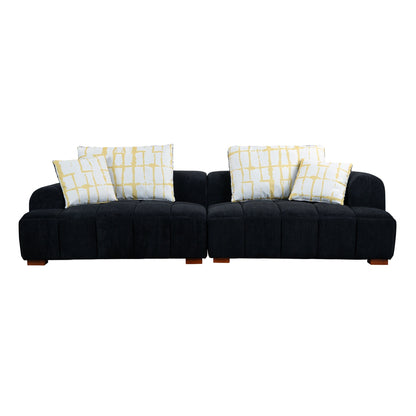 Comfy Corduroy Upholstered Sofa with Wood Legs and Pillows - 38.50 x 103.90 x 25.10