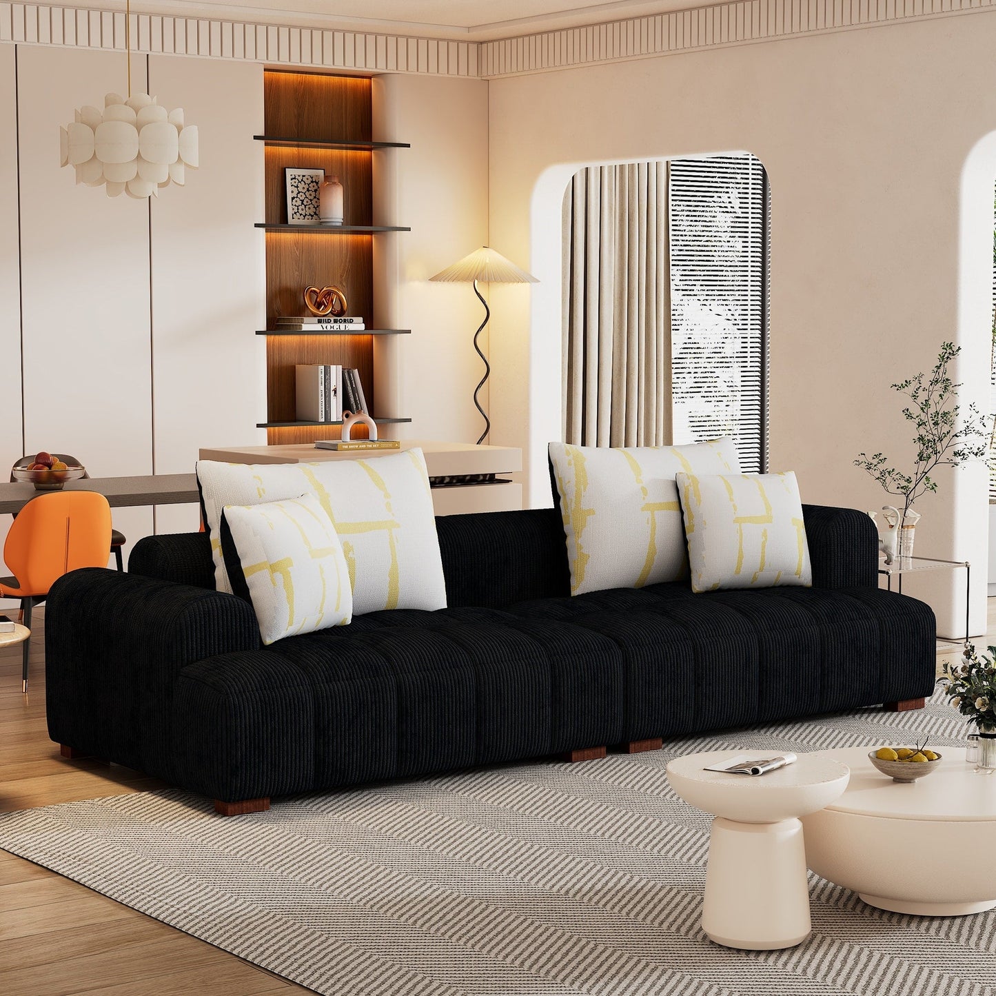 Comfy Corduroy Upholstered Sofa with Wood Legs and Pillows - 38.50 x 103.90 x 25.10