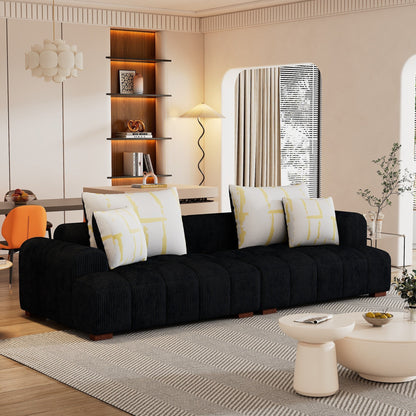 Comfy Corduroy Upholstered Sofa with Wood Legs and Pillows - 38.50 x 103.90 x 25.10