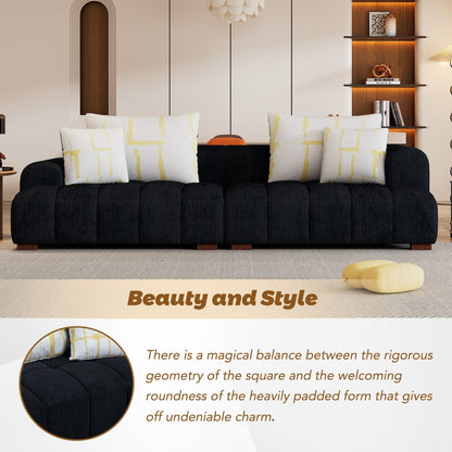 Comfy Corduroy Upholstered Sofa with Wood Legs and Pillows - 38.50 x 103.90 x 25.10