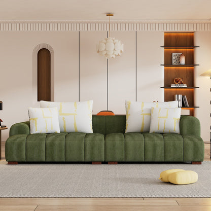 Comfy Corduroy Upholstered Sofa with Wood Legs and Pillows - 38.50 x 103.90 x 25.10