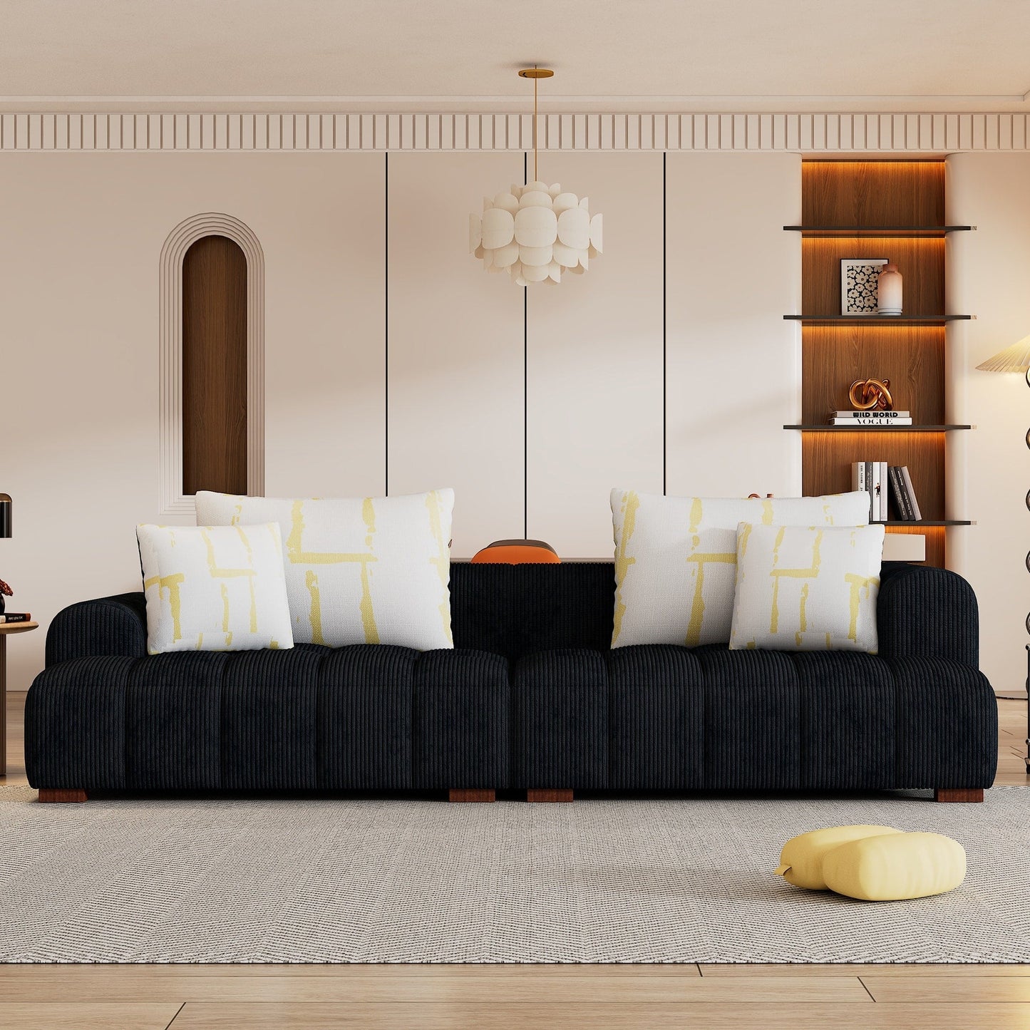 Comfy Corduroy Upholstered Sofa with Wood Legs and Pillows - 38.50 x 103.90 x 25.10