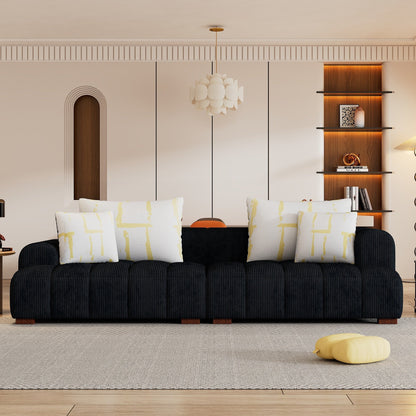 Comfy Corduroy Upholstered Sofa with Wood Legs and Pillows - 38.50 x 103.90 x 25.10