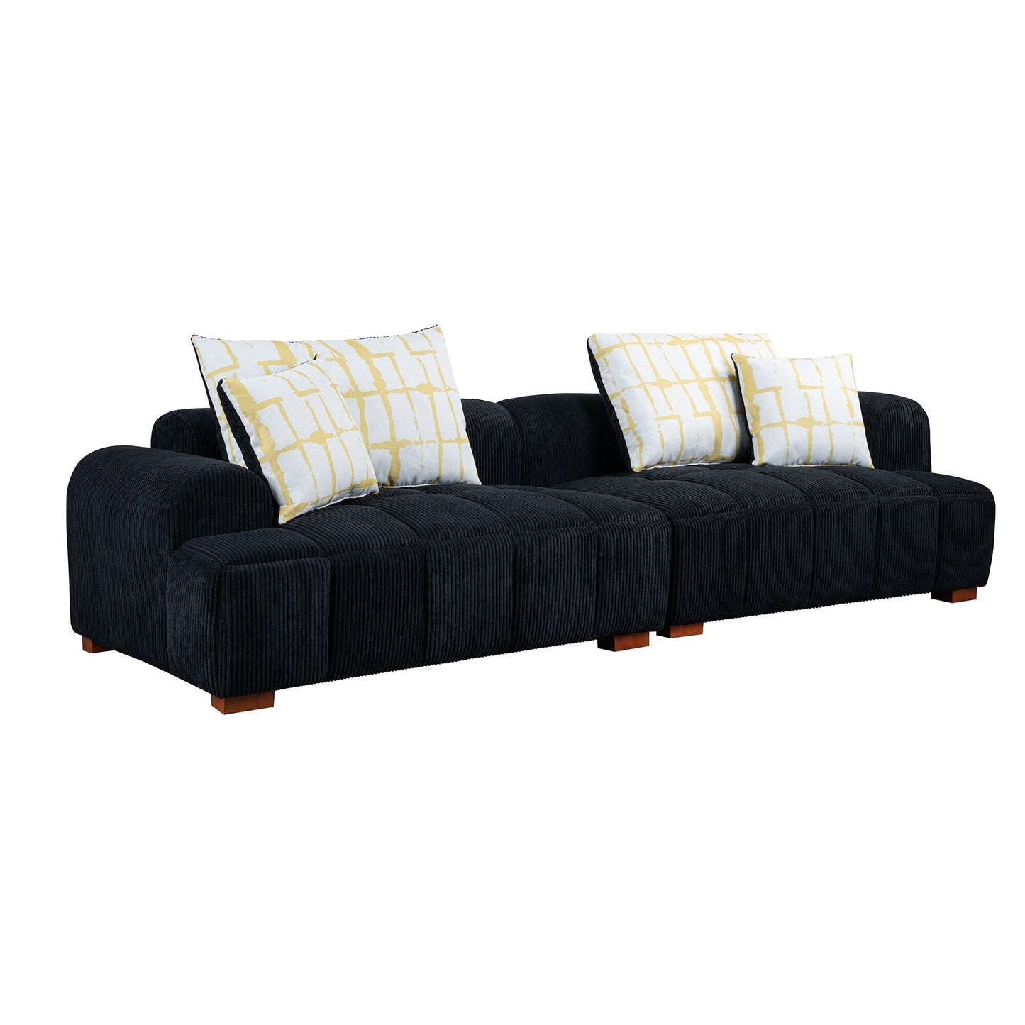 Comfy Corduroy Upholstered Sofa with Wood Legs and Pillows - 38.50 x 103.90 x 25.10
