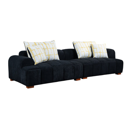 Comfy Corduroy Upholstered Sofa with Wood Legs and Pillows - 38.50 x 103.90 x 25.10
