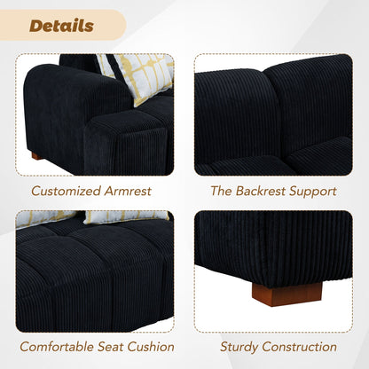 Comfy Corduroy Upholstered Sofa with Wood Legs and Pillows - 38.50 x 103.90 x 25.10