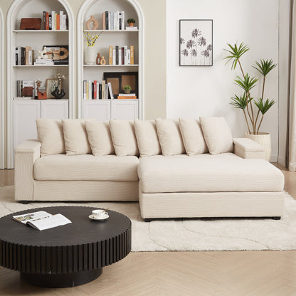 104-In Oversized Large Corduroy L Shaped Sofa with Chaise