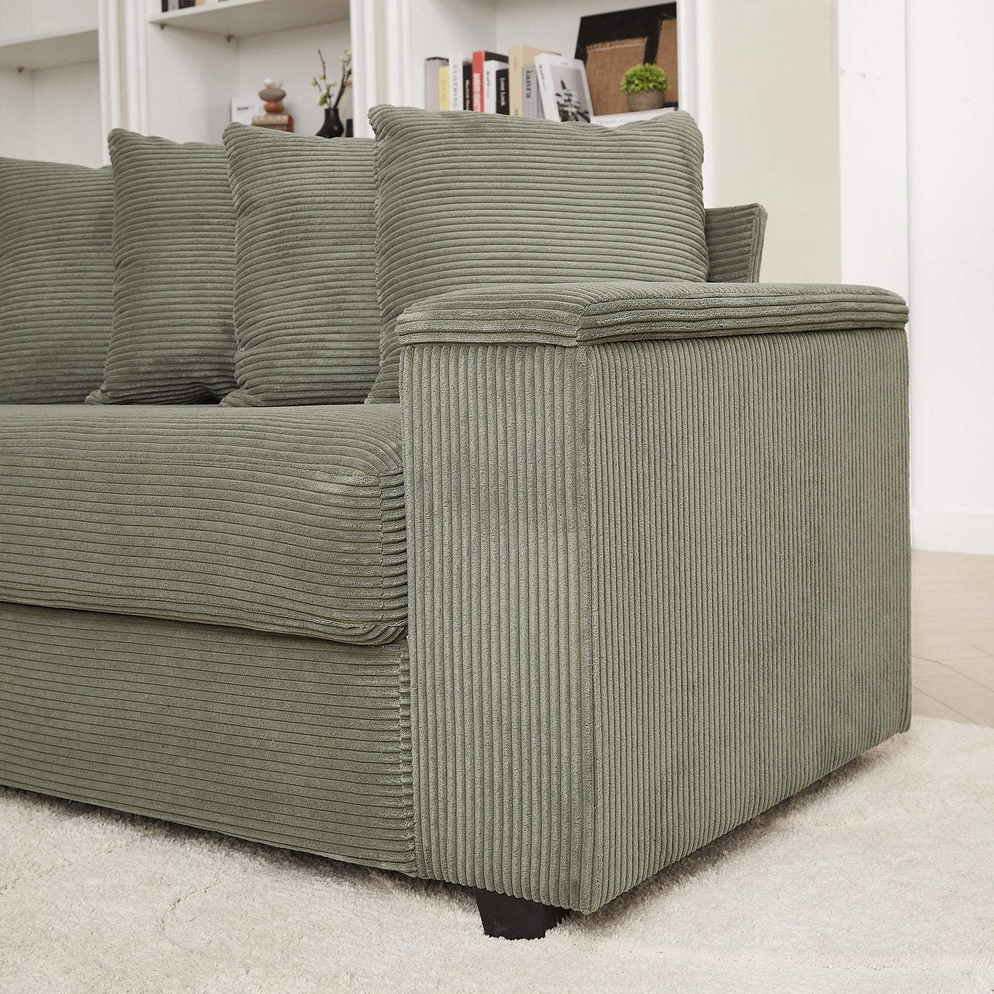 104-In Oversized Large Corduroy L Shaped Sofa with Chaise