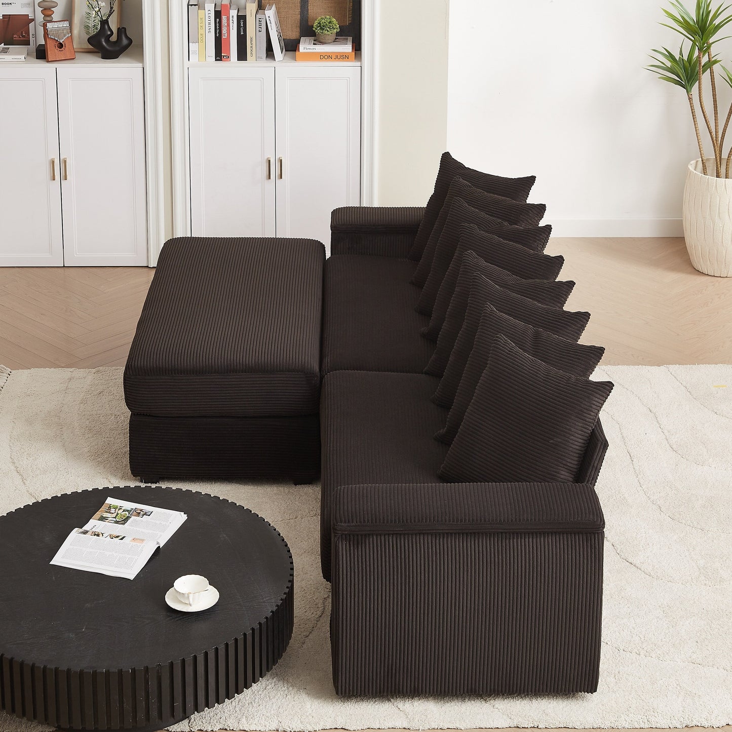 104-In Oversized Large Corduroy L Shaped Sofa with Chaise