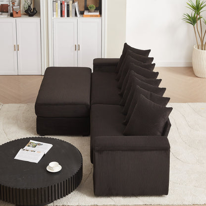 104-In Oversized Large Corduroy L Shaped Sofa with Chaise