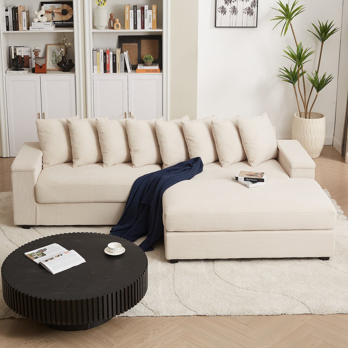 104-In Oversized Large Corduroy L Shaped Sofa with Chaise