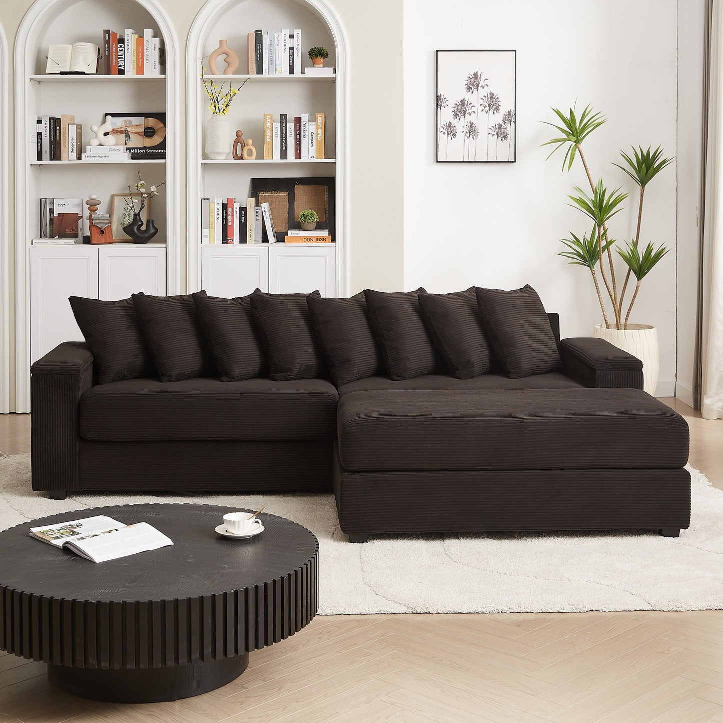 104-In Oversized Large Corduroy L Shaped Sofa with Chaise