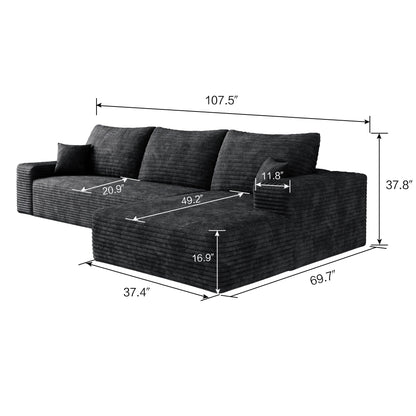 107-Inch Modular Corduroy Sectional Sofa with Chaise and Deep Seating for Living Room Bedroom