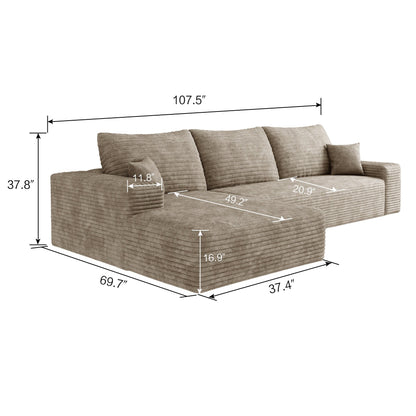 107-Inch Modular Corduroy Sectional Sofa with Chaise and Deep Seating for Living Room Bedroom