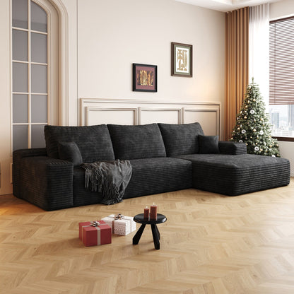 107-Inch Modular Corduroy Sectional Sofa with Chaise and Deep Seating for Living Room Bedroom