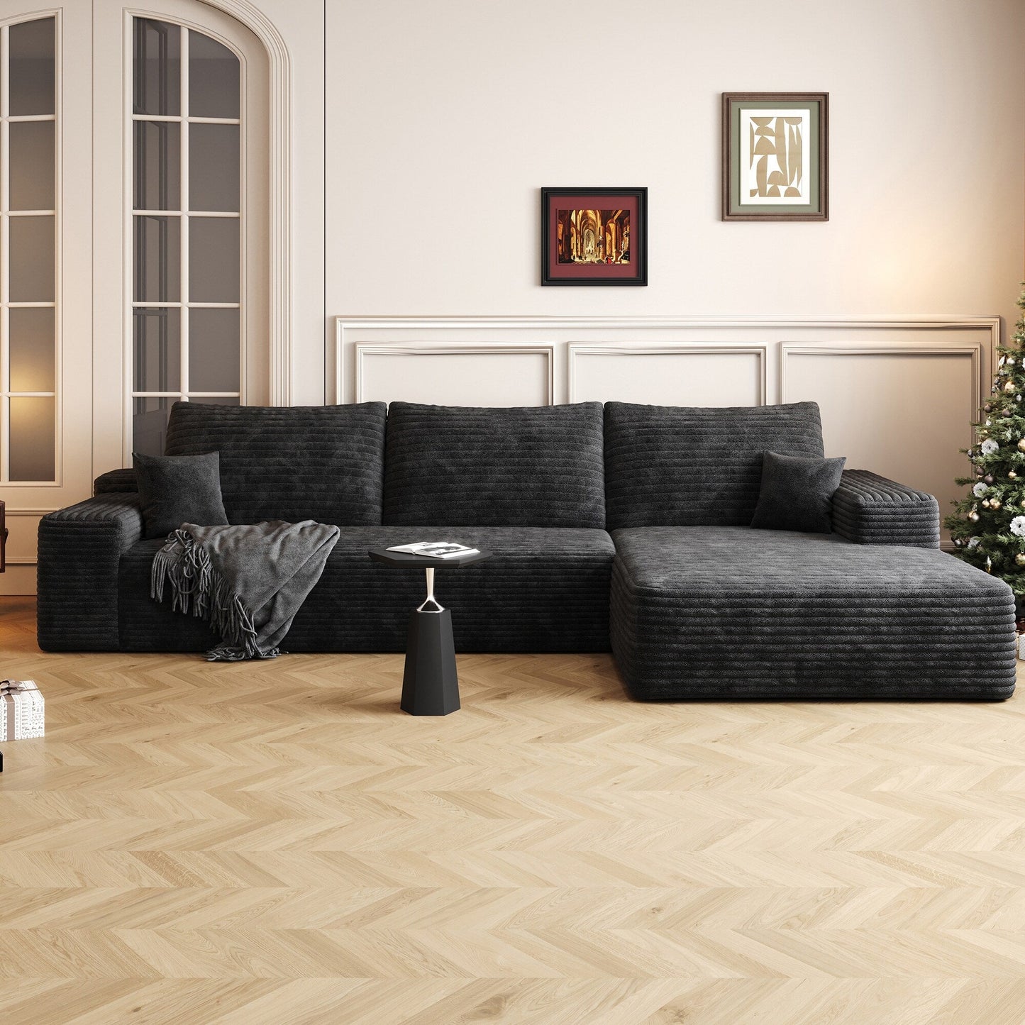 107-Inch Modular Corduroy Sectional Sofa with Chaise and Deep Seating for Living Room Bedroom