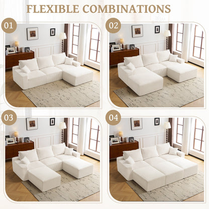 110 L-Shaped Sectional Sofa, Full-Compression 3-Seater Cloud Couch with Chaise