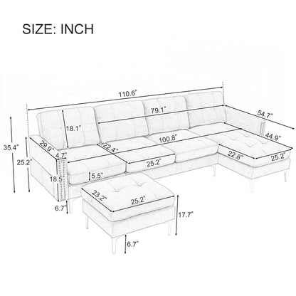 110inch L-Shape Convertible Sectional Sofa Couch