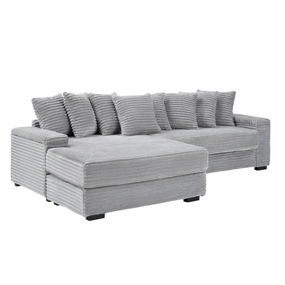 111.4  L-Shaped Corduroy Sofa with 8 Throw Pillows and Footstool