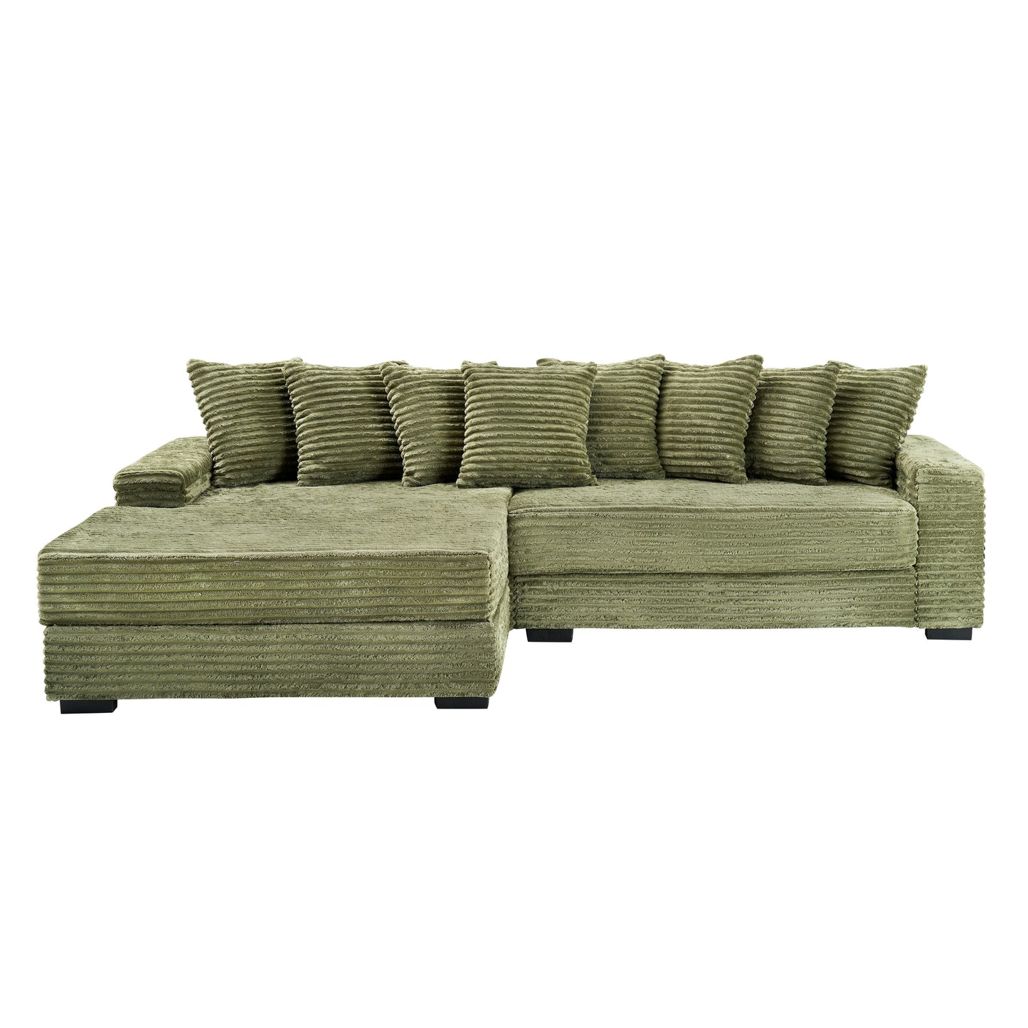 111.4  L-Shaped Corduroy Sofa with 8 Throw Pillows and Footstool