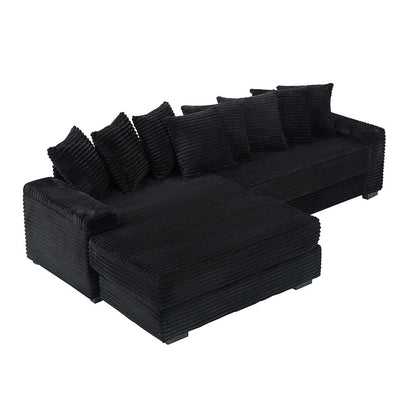 111.4  L-Shaped Corduroy Sofa with 8 Throw Pillows and Footstool