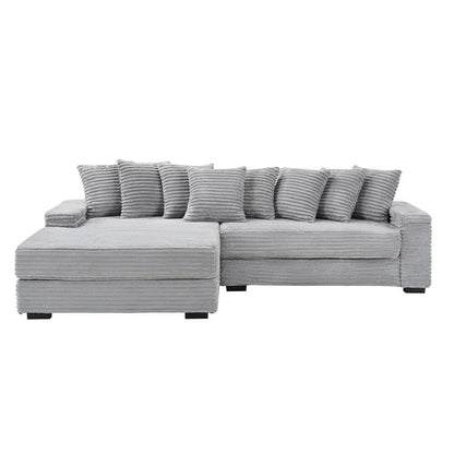 111.4  L-Shaped Corduroy Sofa with 8 Throw Pillows and Footstool