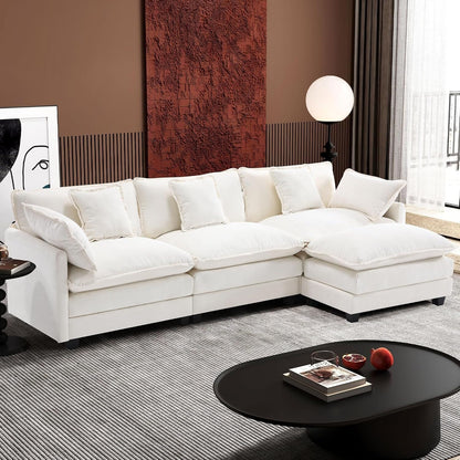 111.4 L-Shaped Cloud Sectional Sofa with Ottoman - 4-Seat Chenille Couch for Living Room