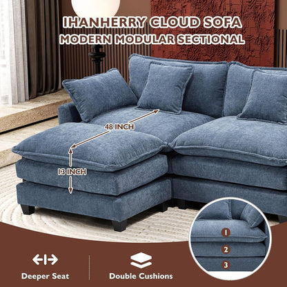 111.4 L-Shaped Cloud Sectional Sofa with Ottoman - 4-Seat Chenille Couch for Living Room
