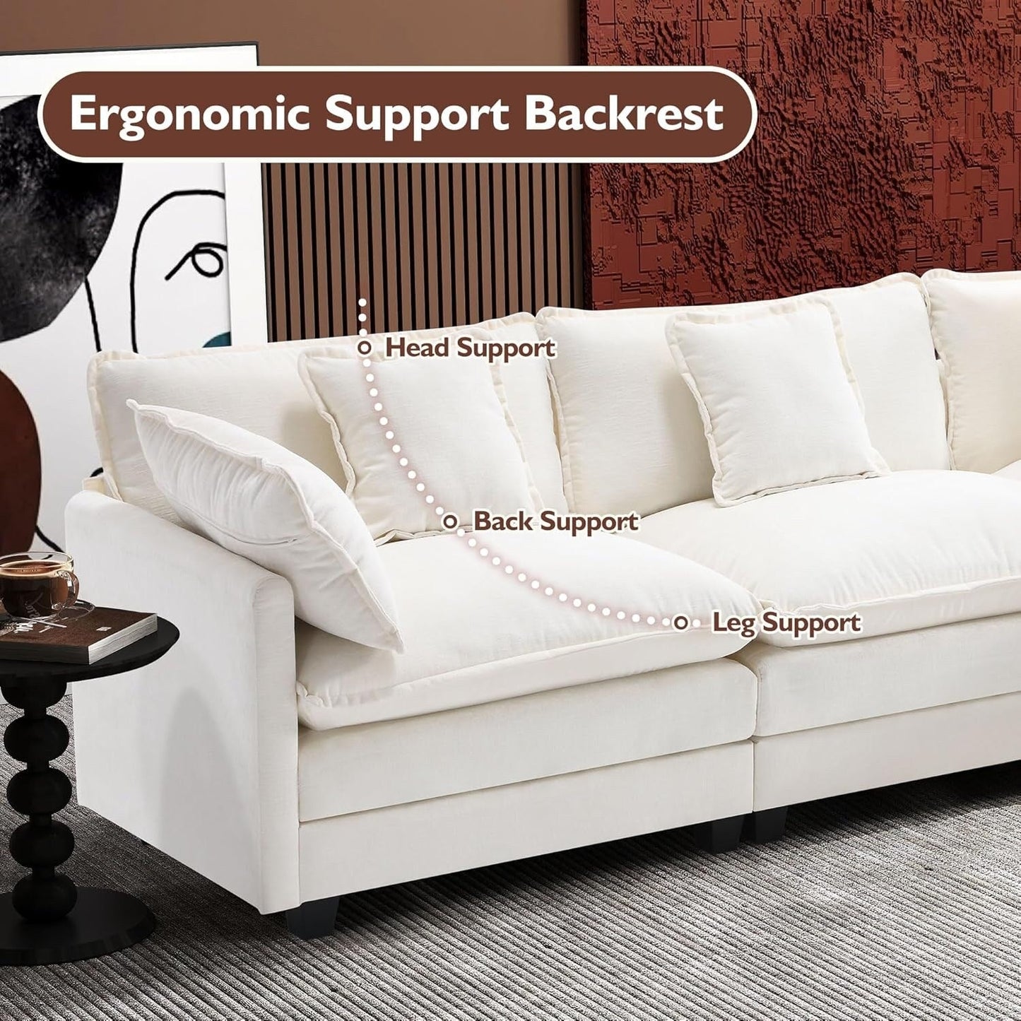 111.4 L-Shaped Cloud Sectional Sofa with Ottoman - 4-Seat Chenille Couch for Living Room