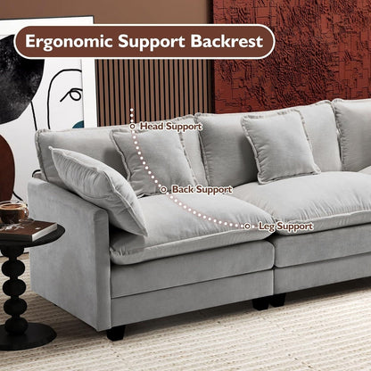111.4 L-Shaped Cloud Sectional Sofa with Ottoman - 4-Seat Chenille Couch for Living Room