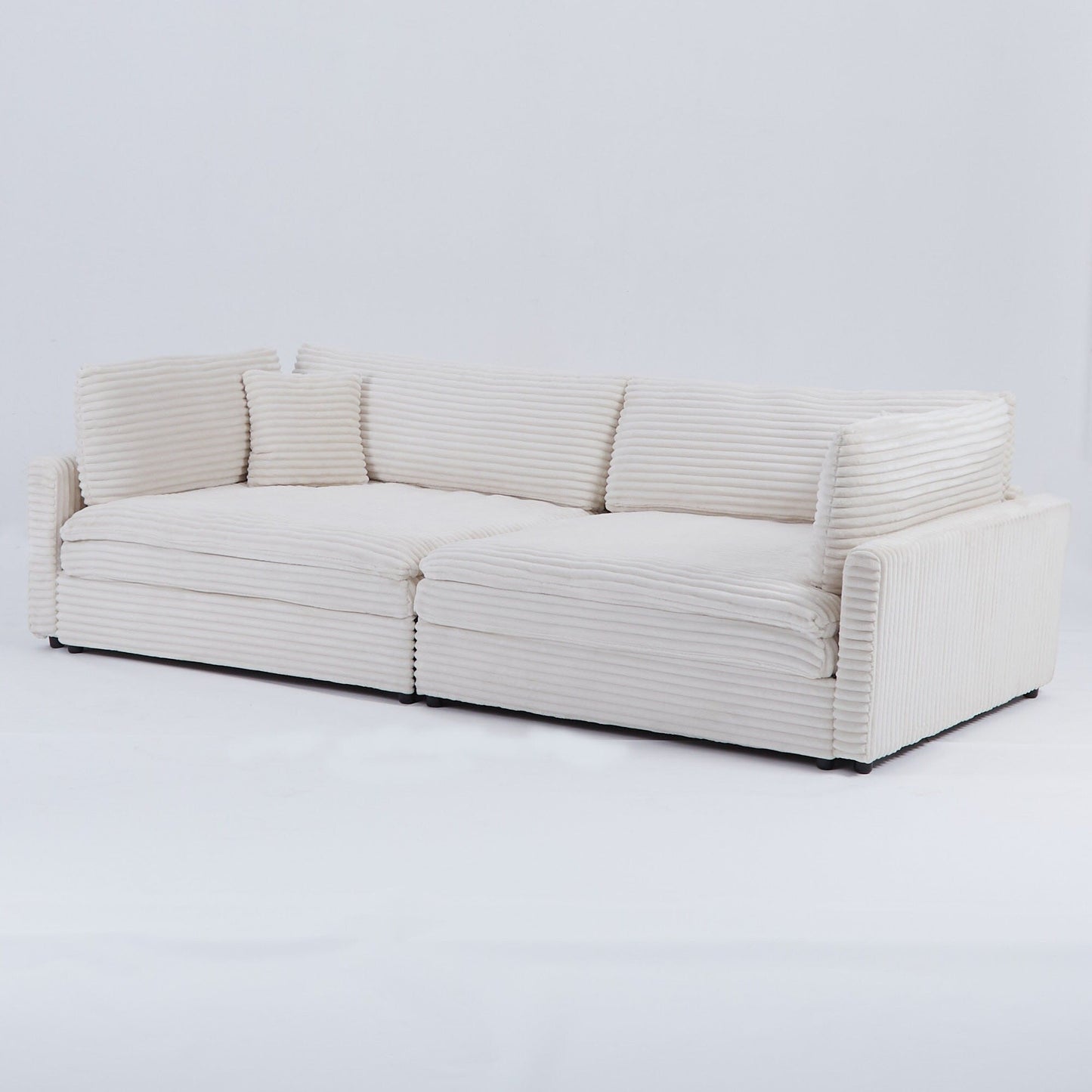 112-inch black corduroy sofa: two throw pillows, four backrests, opening up a new style for the living room's casual area