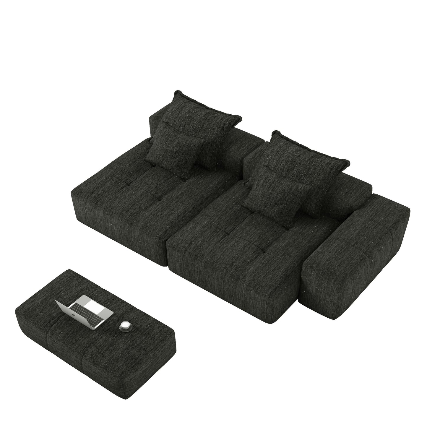113.39 Chenille Modular 4-Seater Sofa, Sparkling Tufted Design, Non-Slip Base