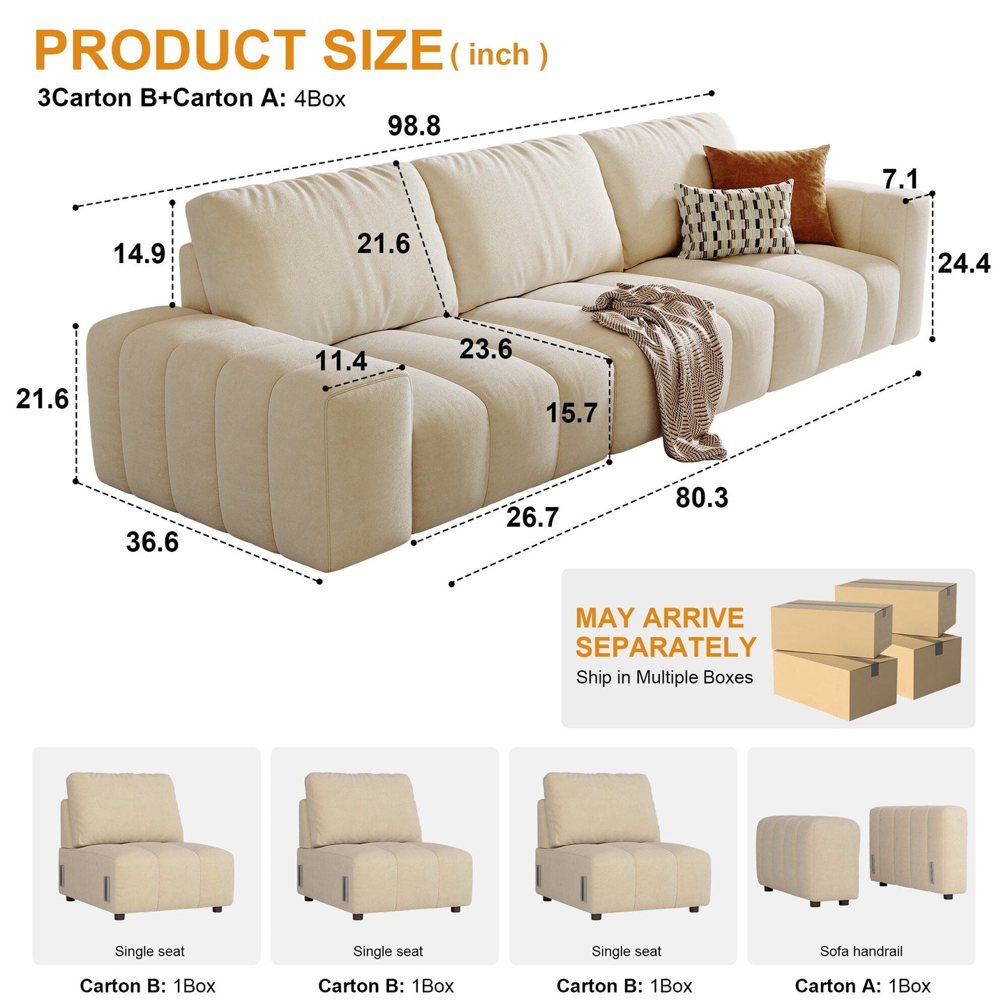 114 Wood 4-Seater Sofa with Solid Wood Frame, Stain-Resistant & Easy Clean, for Pet-Friendly Homes