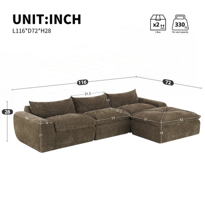 116 Inch Fully Compressed Sofa with High Density Foam