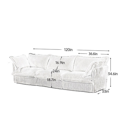 120 Corduroy 4-Seater Sofa with Soft Multiple Big Pillows for living room and bedroom