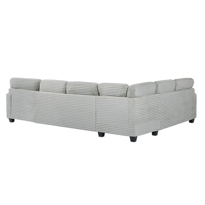 125'' Corduroy U-shaped Sectional Sofa with Movable Ottoman