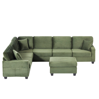 125'' Corduroy U-shaped Sectional Sofa with Movable Ottoman