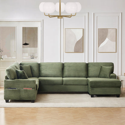 125'' Corduroy U-shaped Sectional Sofa with Movable Ottoman