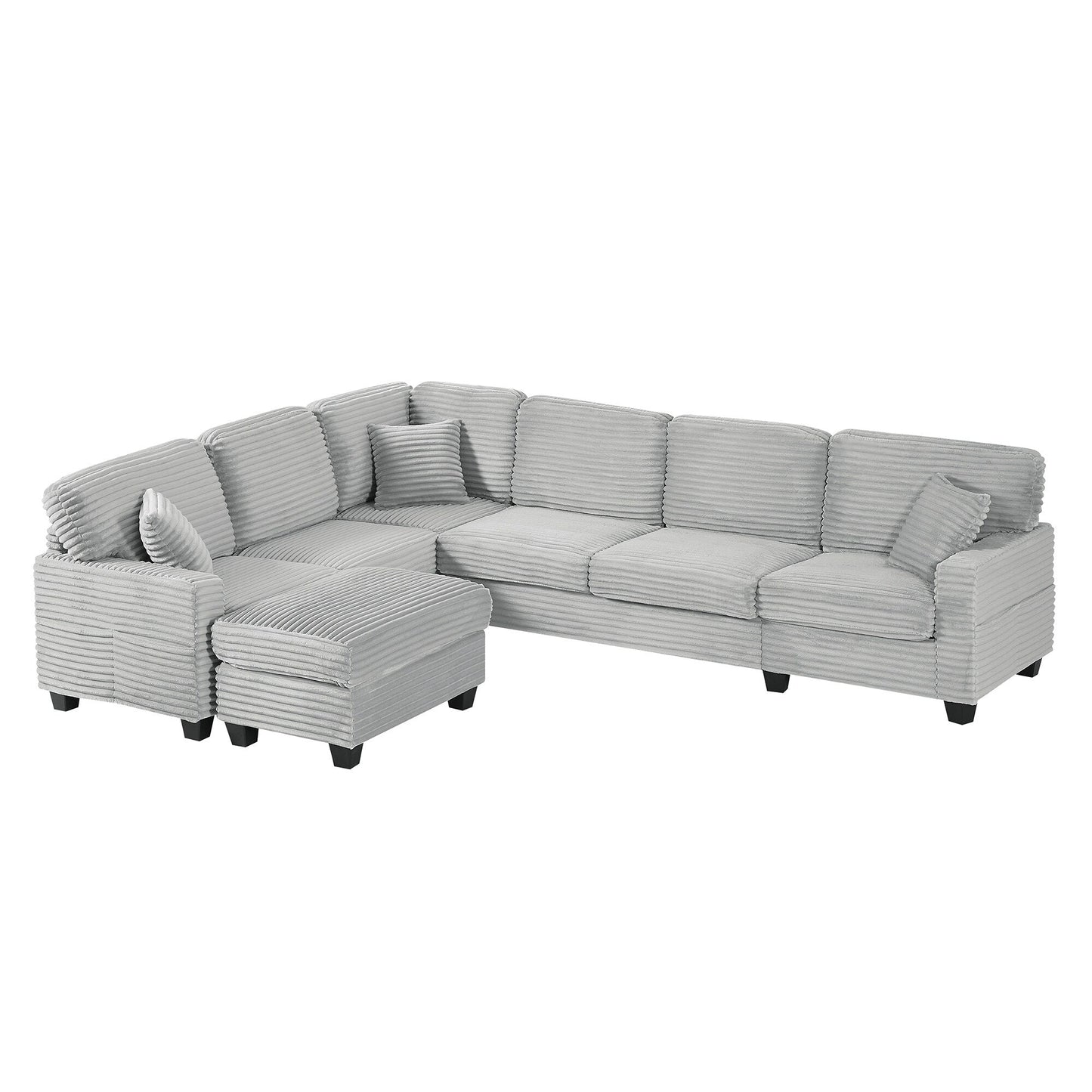 125'' Corduroy U-shaped Sectional Sofa with Movable Ottoman