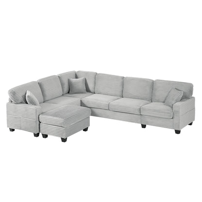 125'' Corduroy U-shaped Sectional Sofa with Movable Ottoman