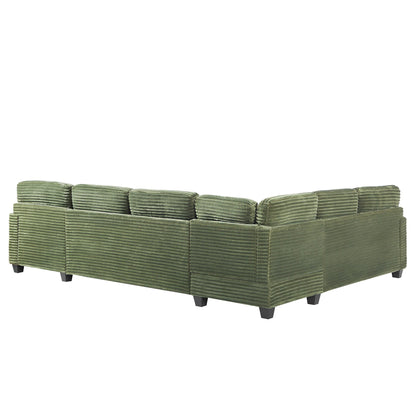 125'' Corduroy U-shaped Sectional Sofa with Movable Ottoman