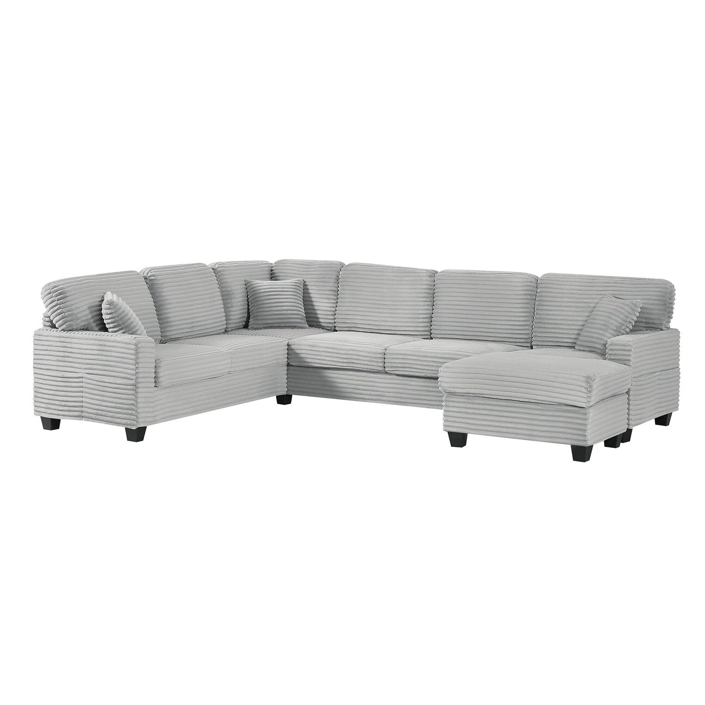 125'' Corduroy U-shaped Sectional Sofa with Movable Ottoman