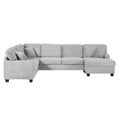 125'' Corduroy U-shaped Sectional Sofa with Movable Ottoman