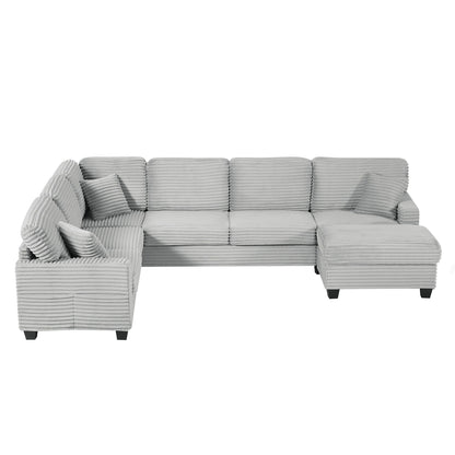125'' Corduroy U-shaped Sectional Sofa with Movable Ottoman